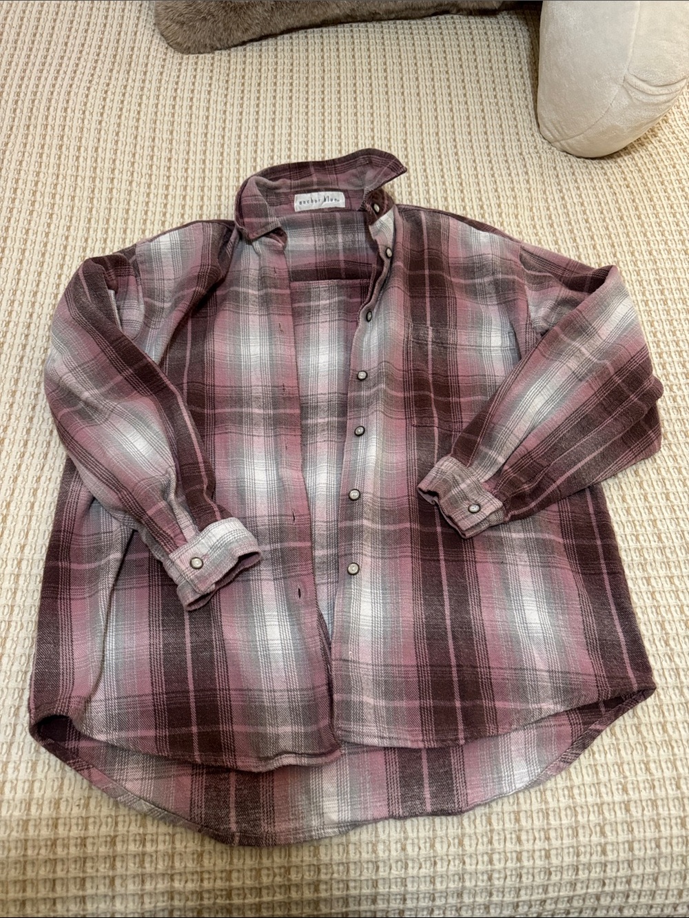 anchor blue Men's Pink and Gray Plaid Button-Down Shirt